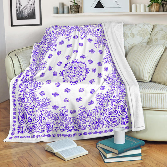 Ultra Plush 2 Violet on White Bandana Throw Blanket