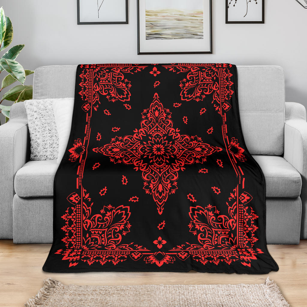 Ultra Plush 3 Red on Black Bandana Throw Blanket