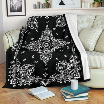 Ultra Plush 3 White on Black Bandana Throw Blanket