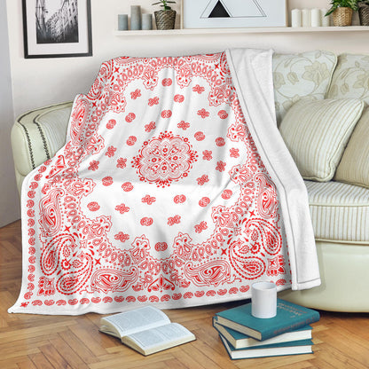 Ultra Plush 2 Red on White Bandana Throw Blanket