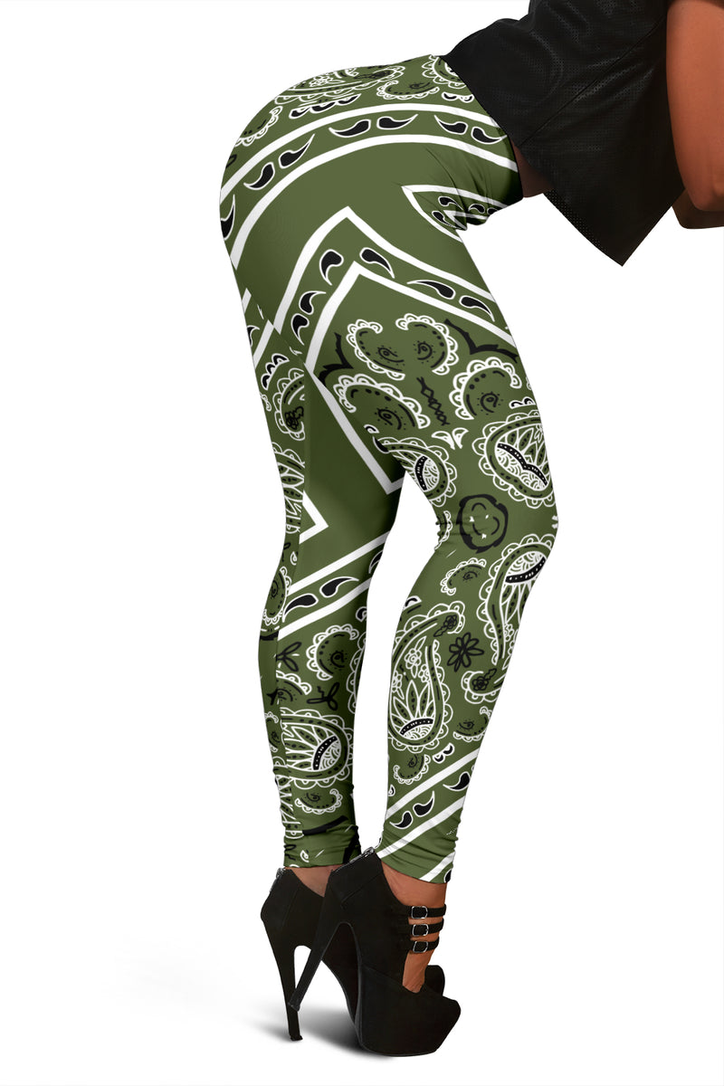 Women's Leggings - Army Green Total Bandana