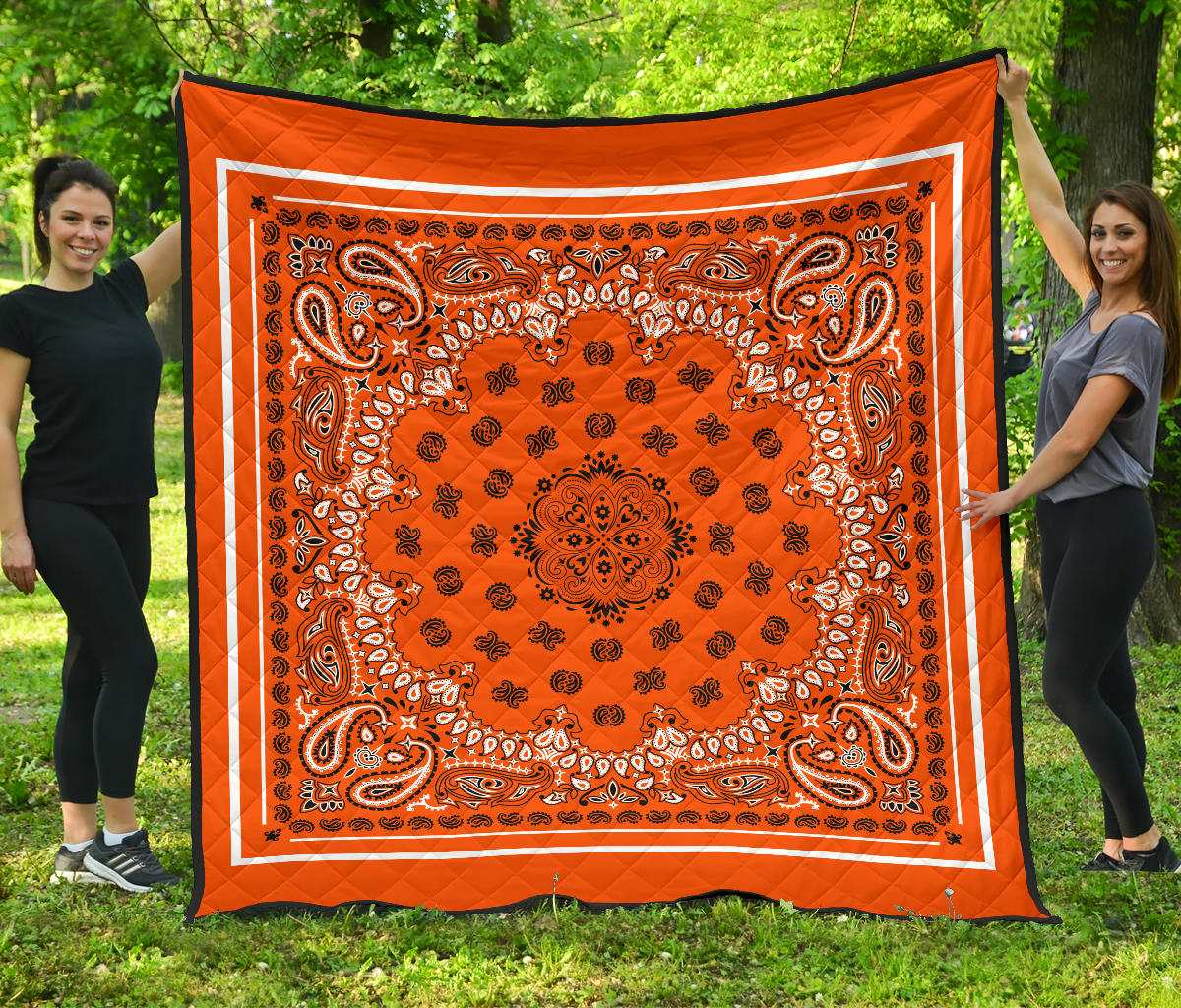 Quilt 2 Black and White on Perfect Orange, White Sq.