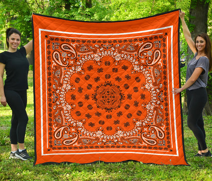 Quilt 2 Black and White on Perfect Orange, White Sq.