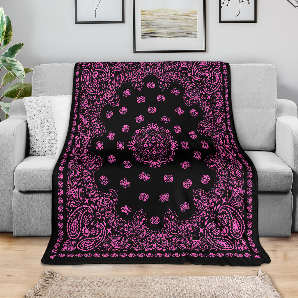 Ultra Plush 2 Pink on Black Bandana Throw Blanket