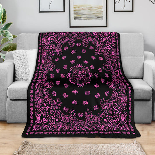 Ultra Plush 2 Pink on Black Bandana Throw Blanket