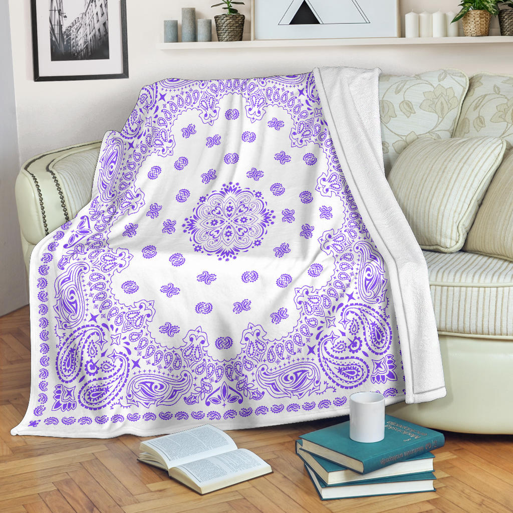 Ultra Plush 2 Purple on White Bandana Throw Blanket
