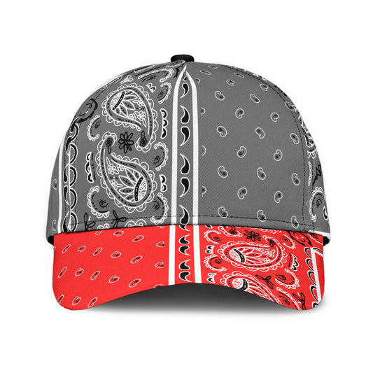Classic Cap - Gray Bandana Style w Red