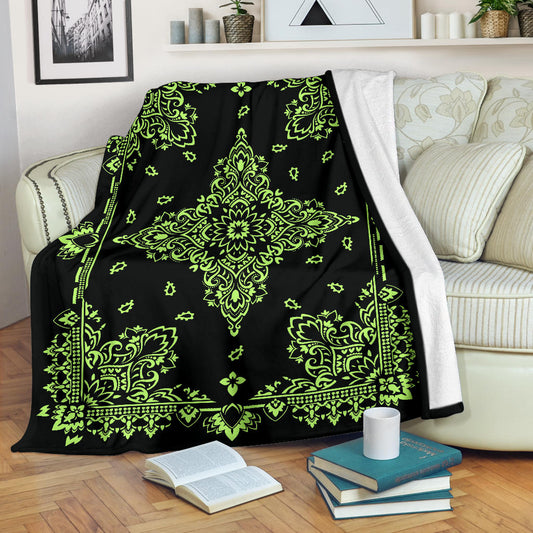 Ultra Plush 3 Lime on Black Bandana Throw Blanket