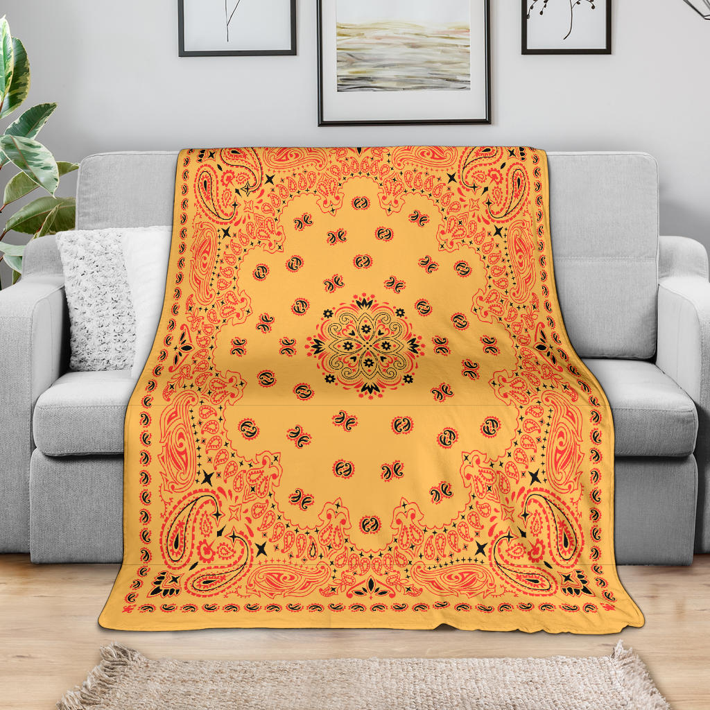 Ultra Plush Red on Peach Bandana Throw Blanket