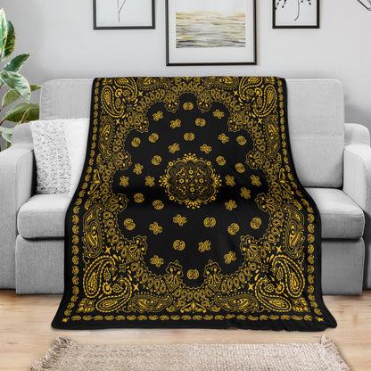 Ultra Plush 2 Gold on Black Bandana Throw Blanket