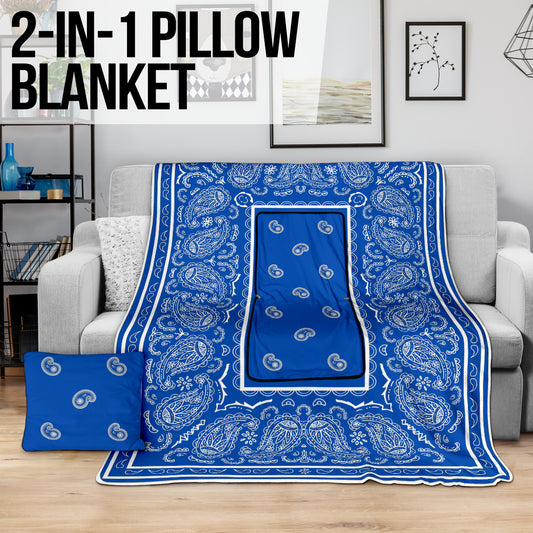 Pillow Blanket - Traditional Blue and White