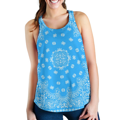 Women's Racerback Tank - White on Lt Blue