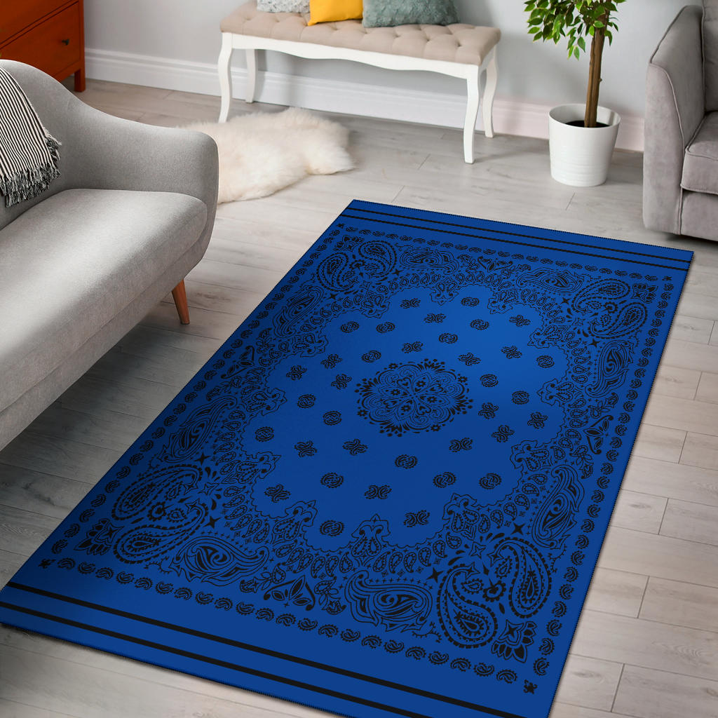 Area Rug One - Black on Cobalt