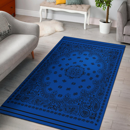 Area Rug One - Black on Cobalt