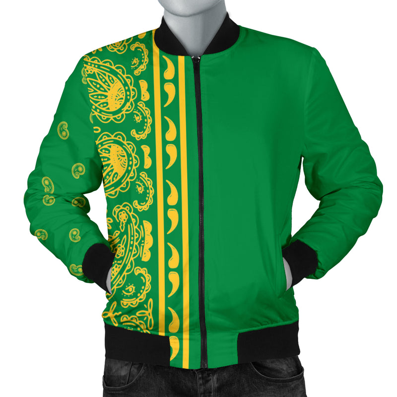 Men's Asymmetrical Green and Gold Bomber Jacket