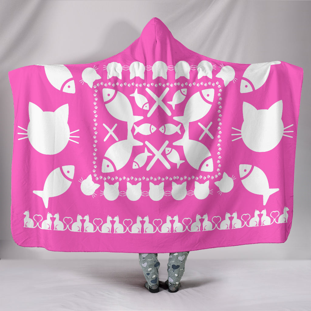 Ultimate Pink Kitties and Fish Hooded Blanket