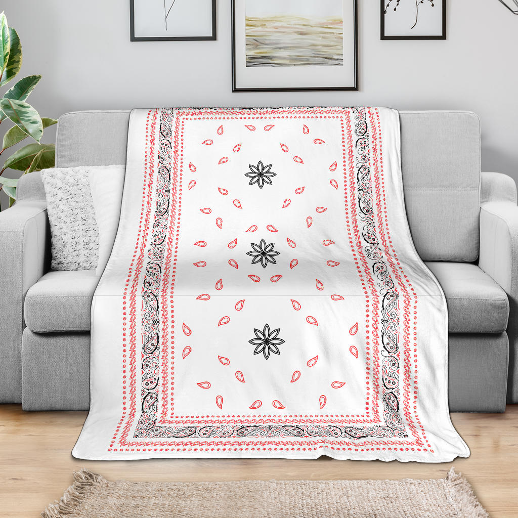 Ultra Plush 4 Red/Black on White Bandana Throw Blanket