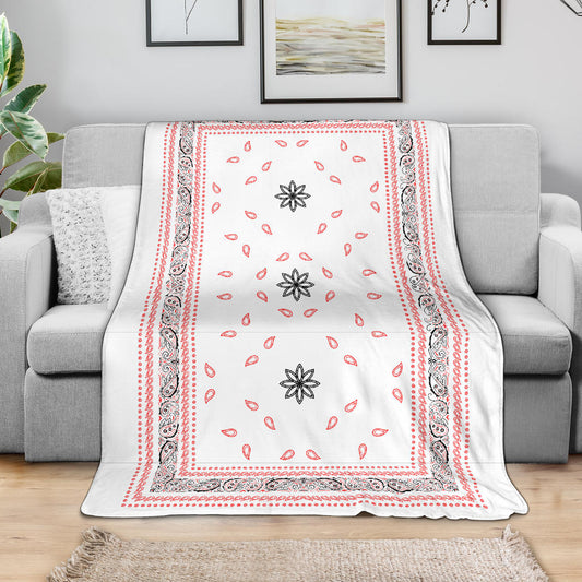 Ultra Plush 4 Red/Black on White Bandana Throw Blanket