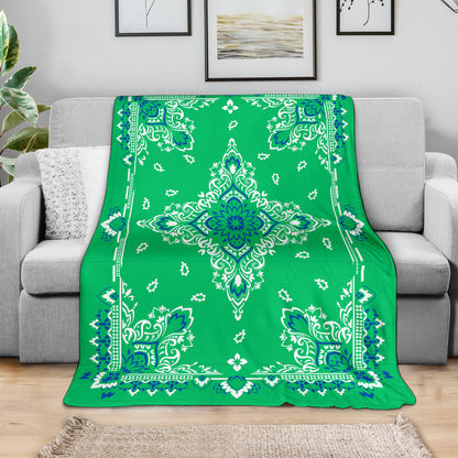 Ultra Plush 3 Blue White on Green Bandana Throw Blanket