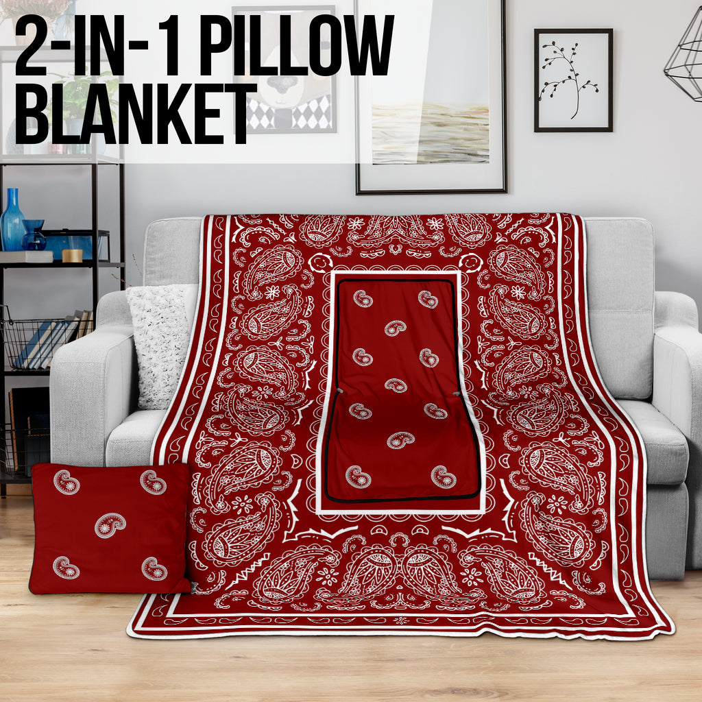 Pillow Blanket - Traditional Maroon and White