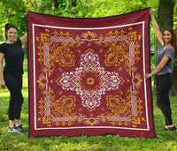 Quilt 3 White Gold on Maroon Bandana Quilt