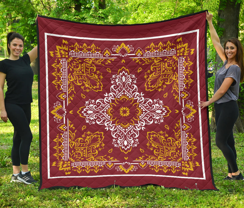 Quilt 3 White Gold on Maroon Bandana Quilt