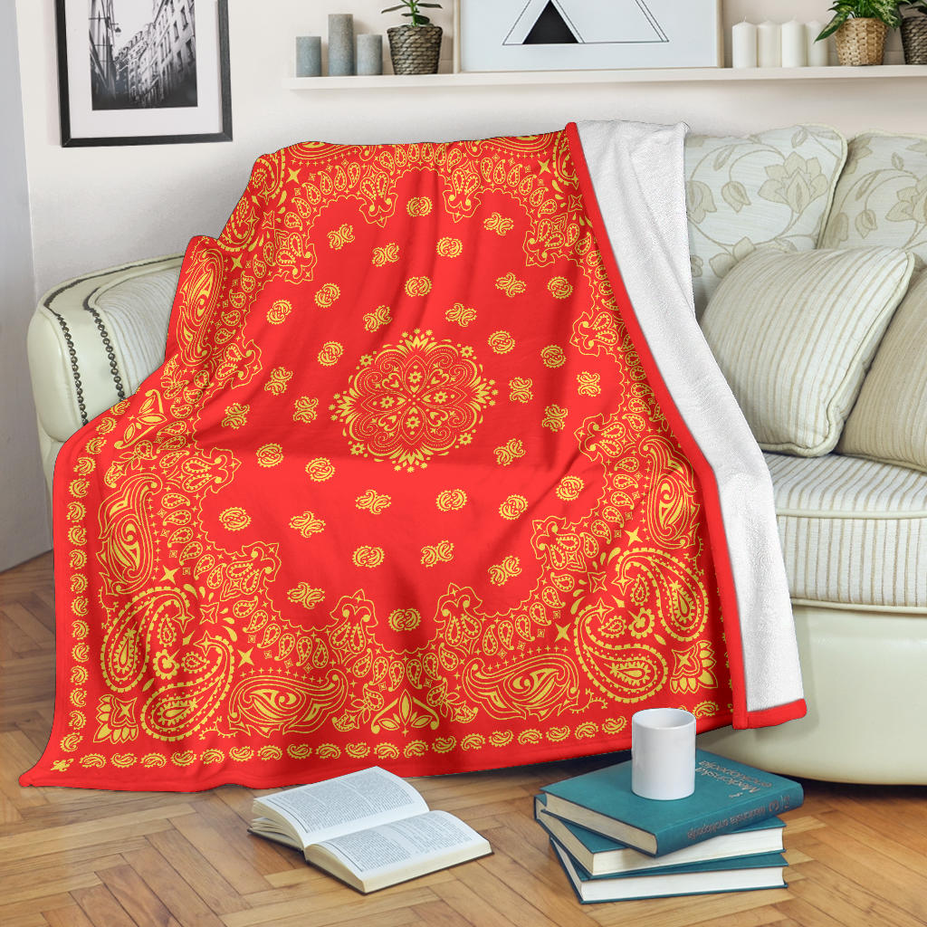 Ultra Plush 2 Yellow on Red Bandana Throw Blanket