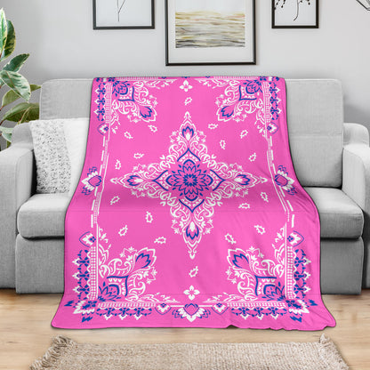 Ultra Plush 3 Blue White on Pink Bandana Throw Blanket
