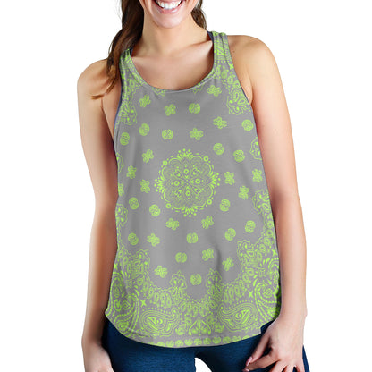 Women's Racerback Tank - Lime Bandana on Gray