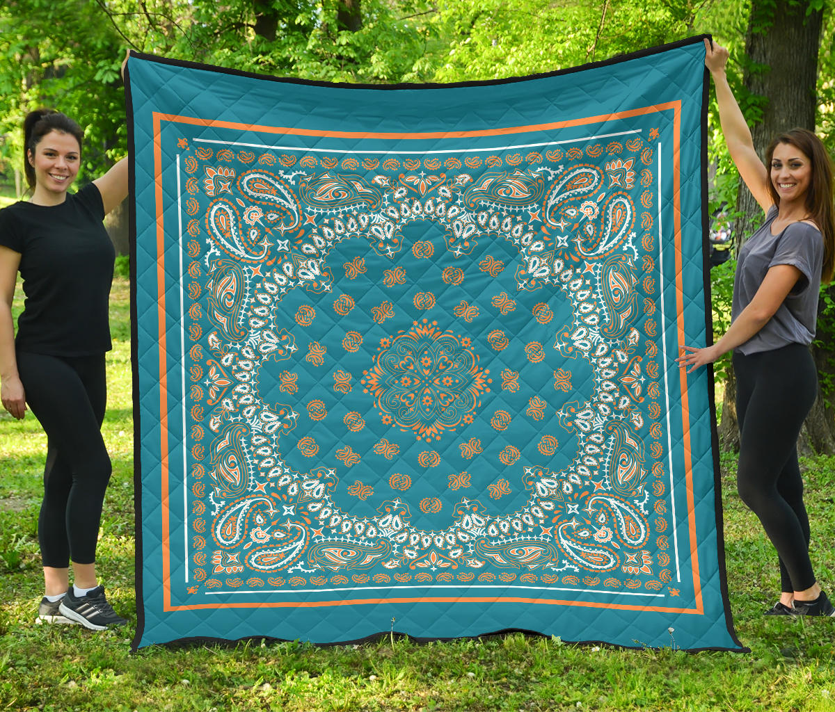 Quilt 2 Orange Bandana on Teal