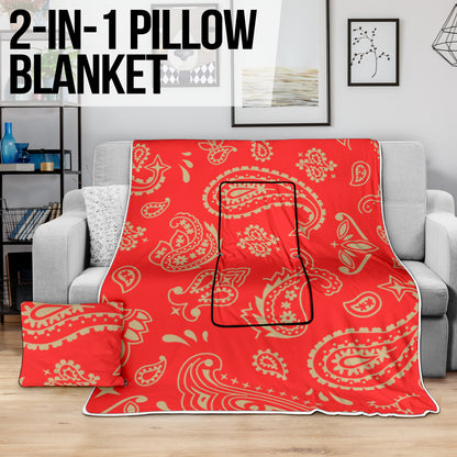 Pillow Blanket - Red and Gold Paisley