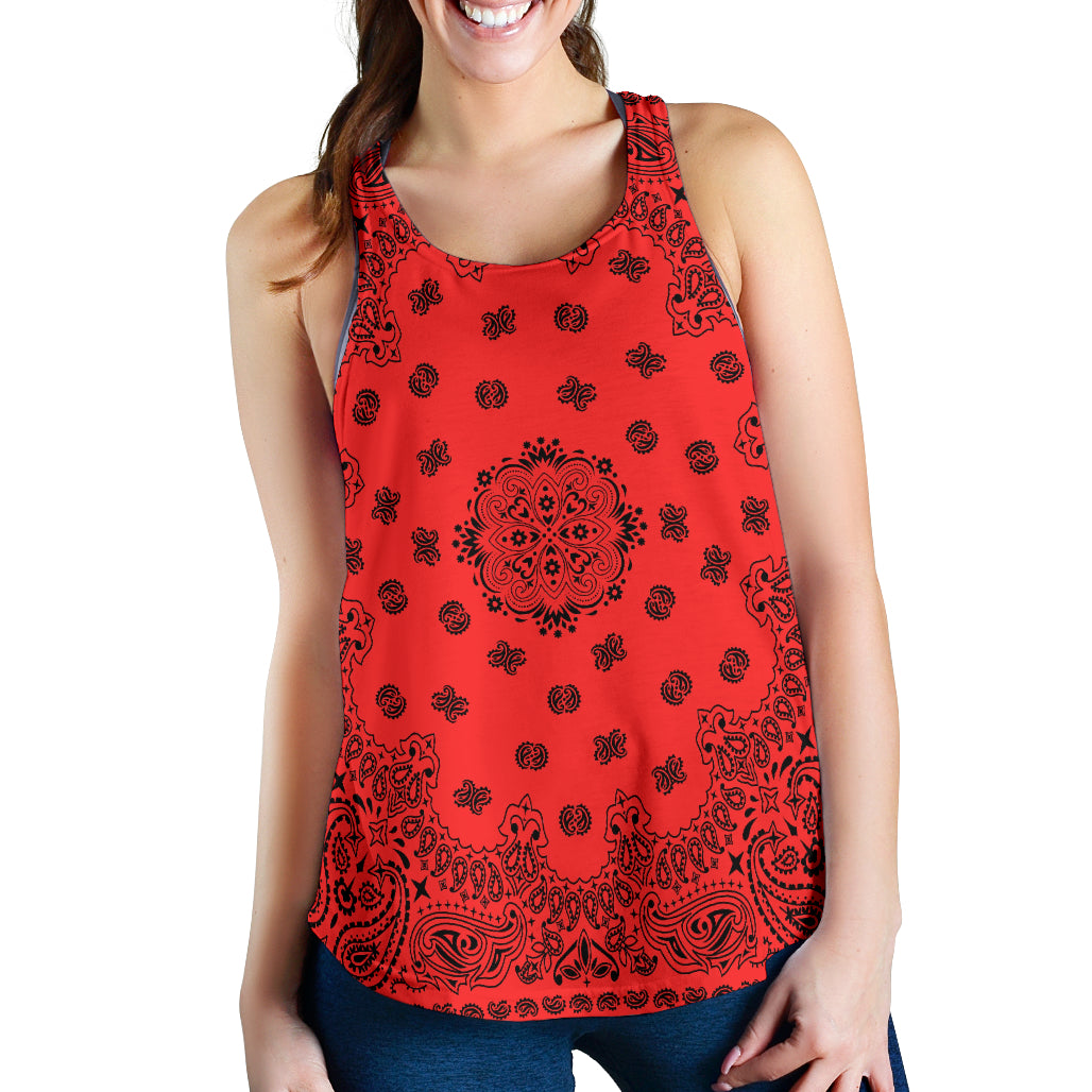 Women's Racer Tank - Black Bandana On Red