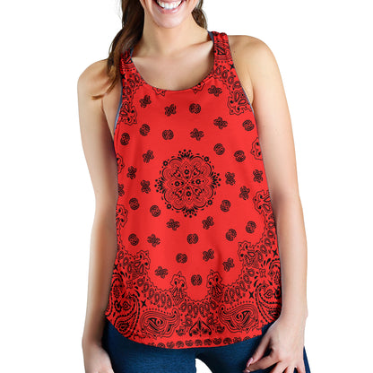 Women's Racer Tank - Black Bandana On Red