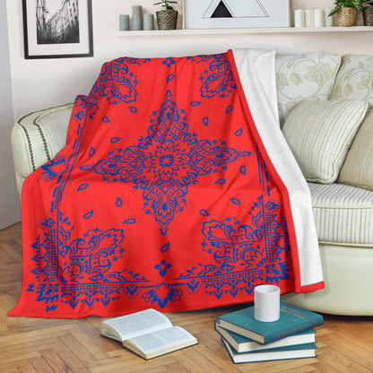 Ultra Plush 3 Cobalt on Red Bandana Throw Blanket