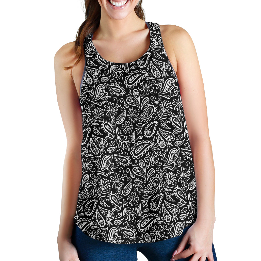 Women's Racerback Tank - Black Paisley