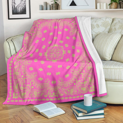 Ultra Plush 2 Lime on Pink Bandana Throw Blanket