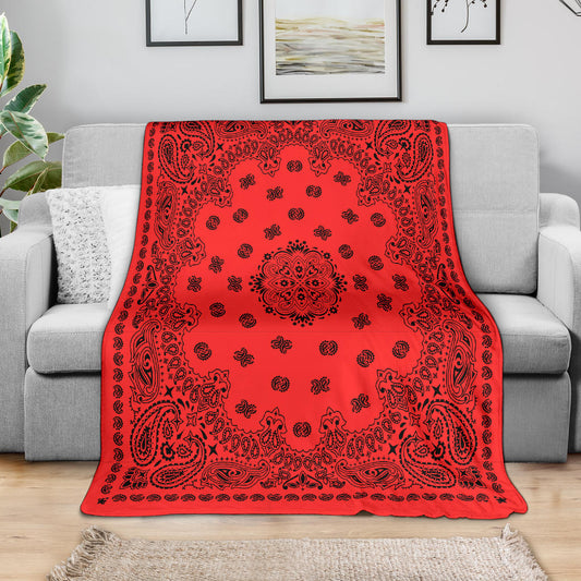 Ultra Plush 2 Black on Red Bandana Throw Blanket