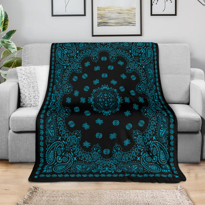 Ultra Plush 2 Dk Teal on Black Bandana Throw Blanket