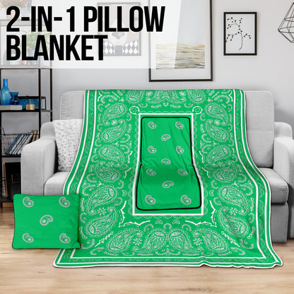 Pillow Blanket - Traditional Green and White