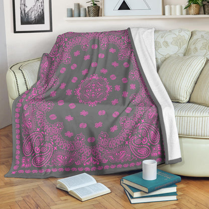 Ultra Plush 2 Pink on Gray Bandana Throw Blanket
