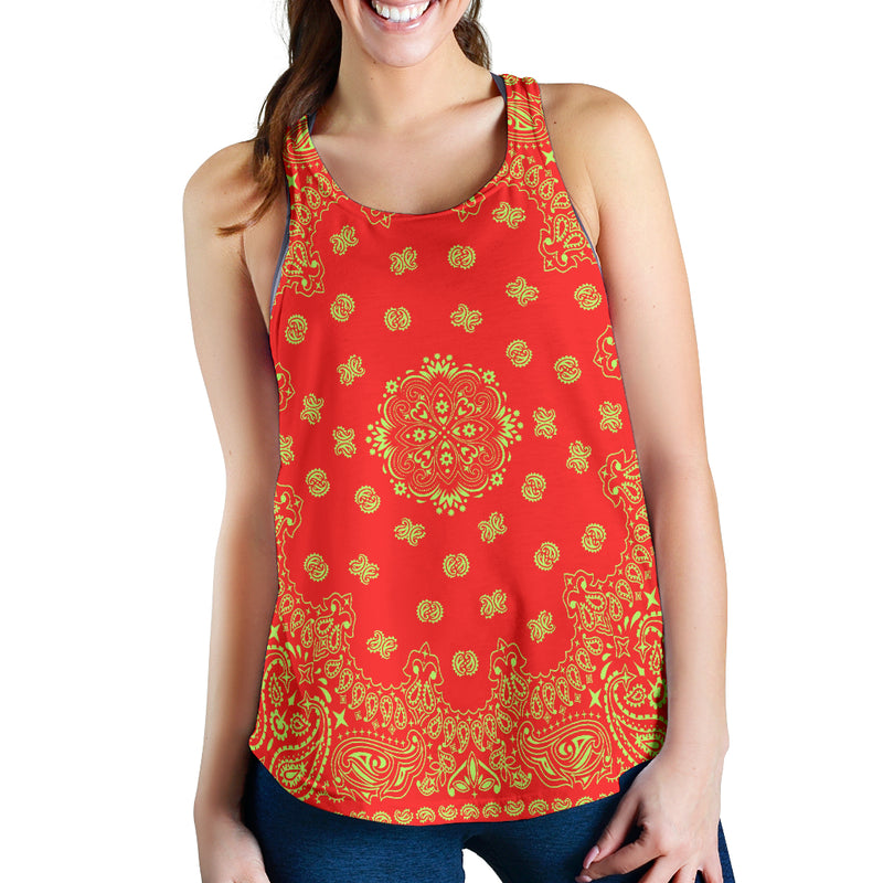 Women's Racer Tank - Lime Bandana on Red