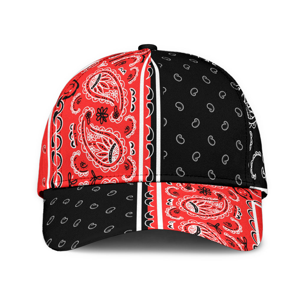 Classic Cap - Bandana Style Red Black Panels