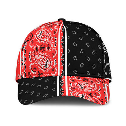 Classic Cap - Bandana Style Red Black Panels
