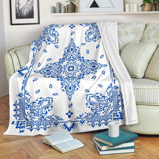 Ultra Plush 3 Blue on White Bandana Throw Blanket