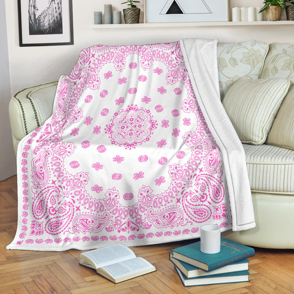 Ultra Plush 2 Pink on White Bandana Throw Blanket