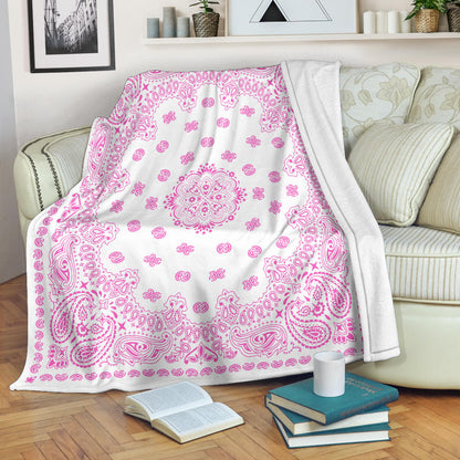 Ultra Plush 2 Pink on White Bandana Throw Blanket