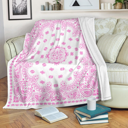 Ultra Plush 2 Pink on White Bandana Throw Blanket