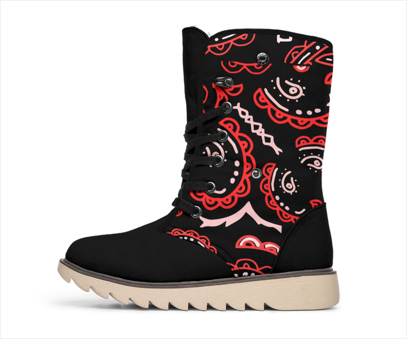 Women's Winter Boot - Black and Red Paisley