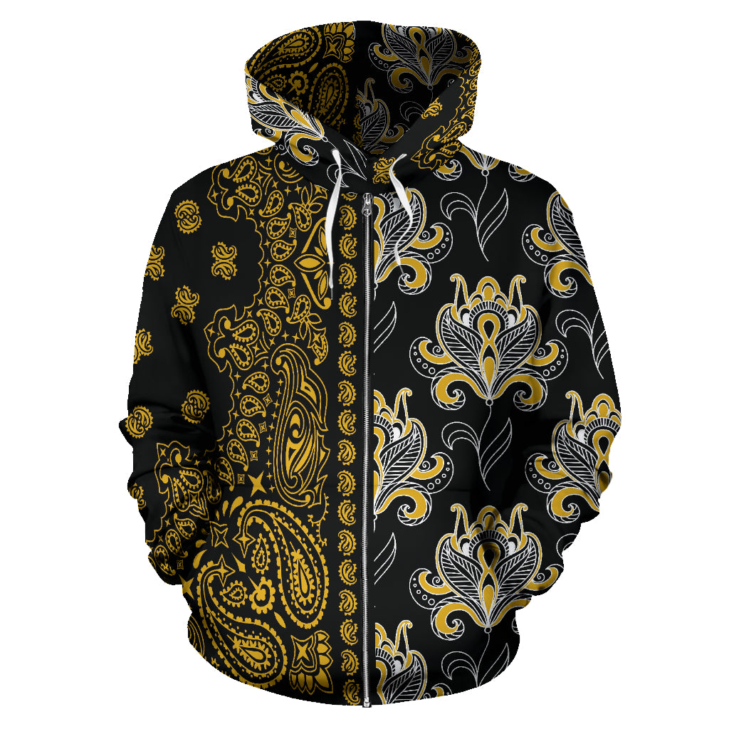 Hoodie 2 Zip Up Offset Black and Gold