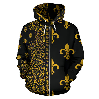 Hoodie 2 Offset Black and Gold Fleur de Lis